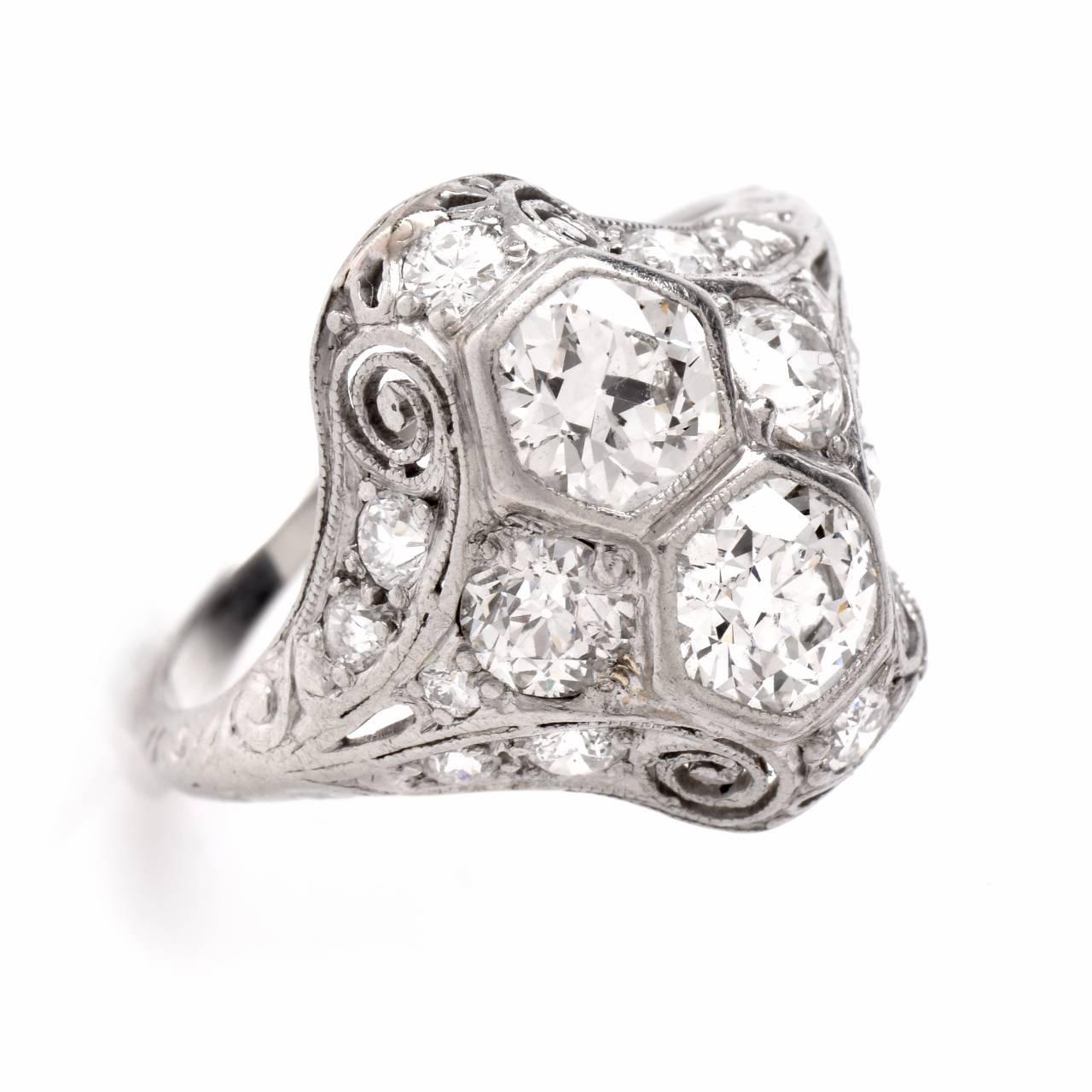 Antique Art Deco  Diamond Platinum Filigree  Engagement Ring 2