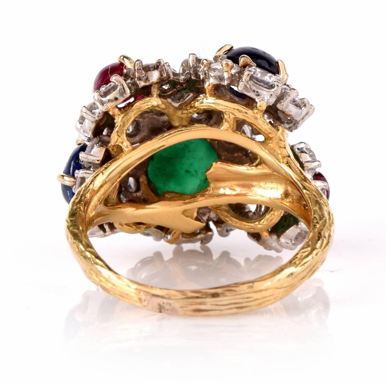 Multi-Gem Diamond Gold Floral Design Ring 1