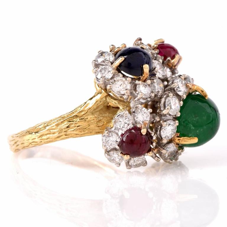 Multi-Gem Diamond Gold Floral Design Ring at 1stdibs