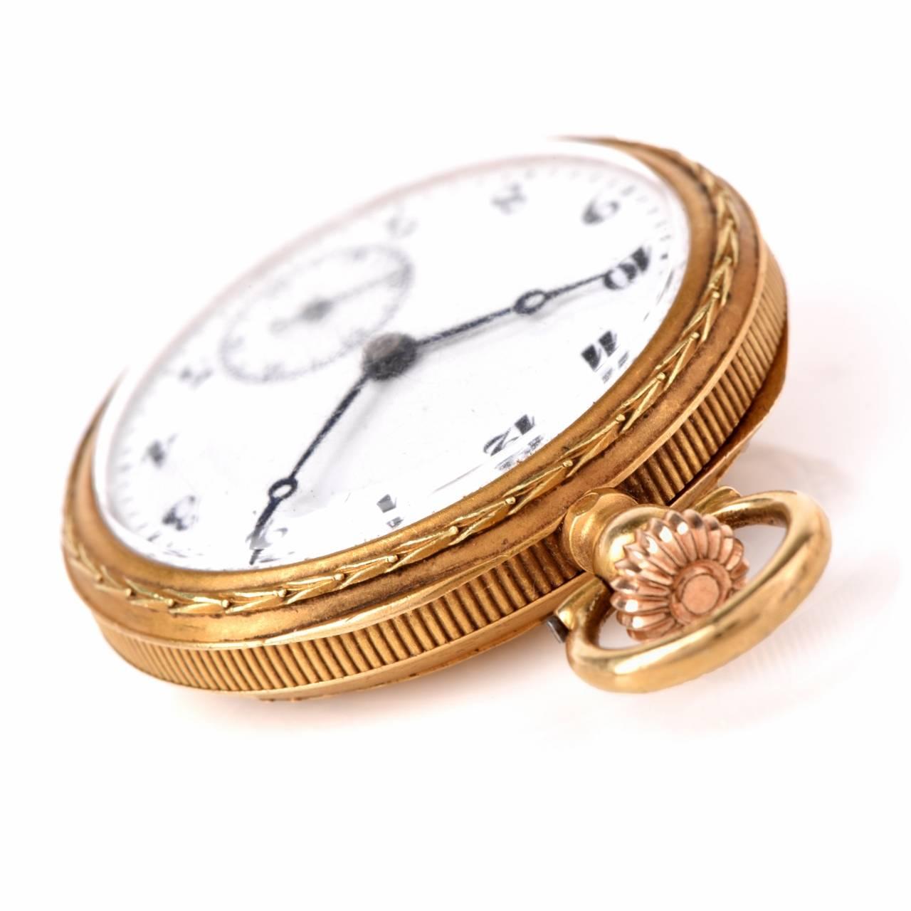 Antique Victorian Lady's Pocket Watch and Detachable Gold Bird Pin In Excellent Condition In Miami, FL