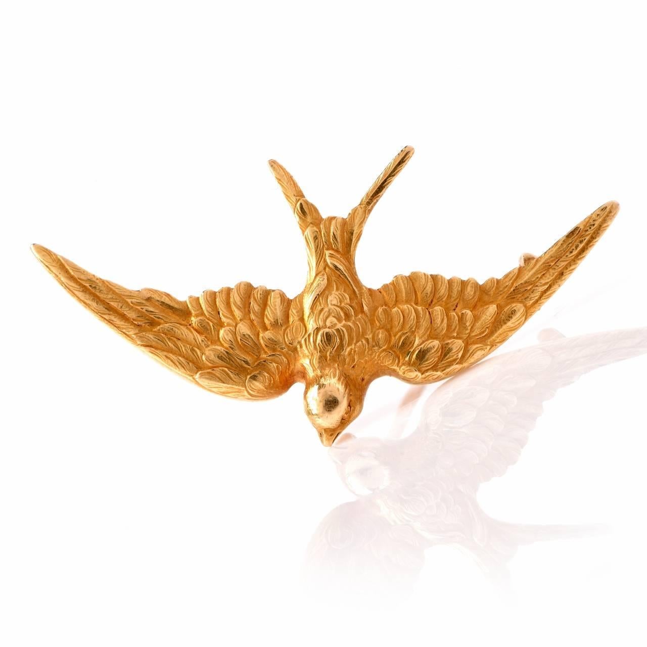 Women's or Men's Antique Victorian Lady's Pocket Watch and Detachable Gold Bird Pin