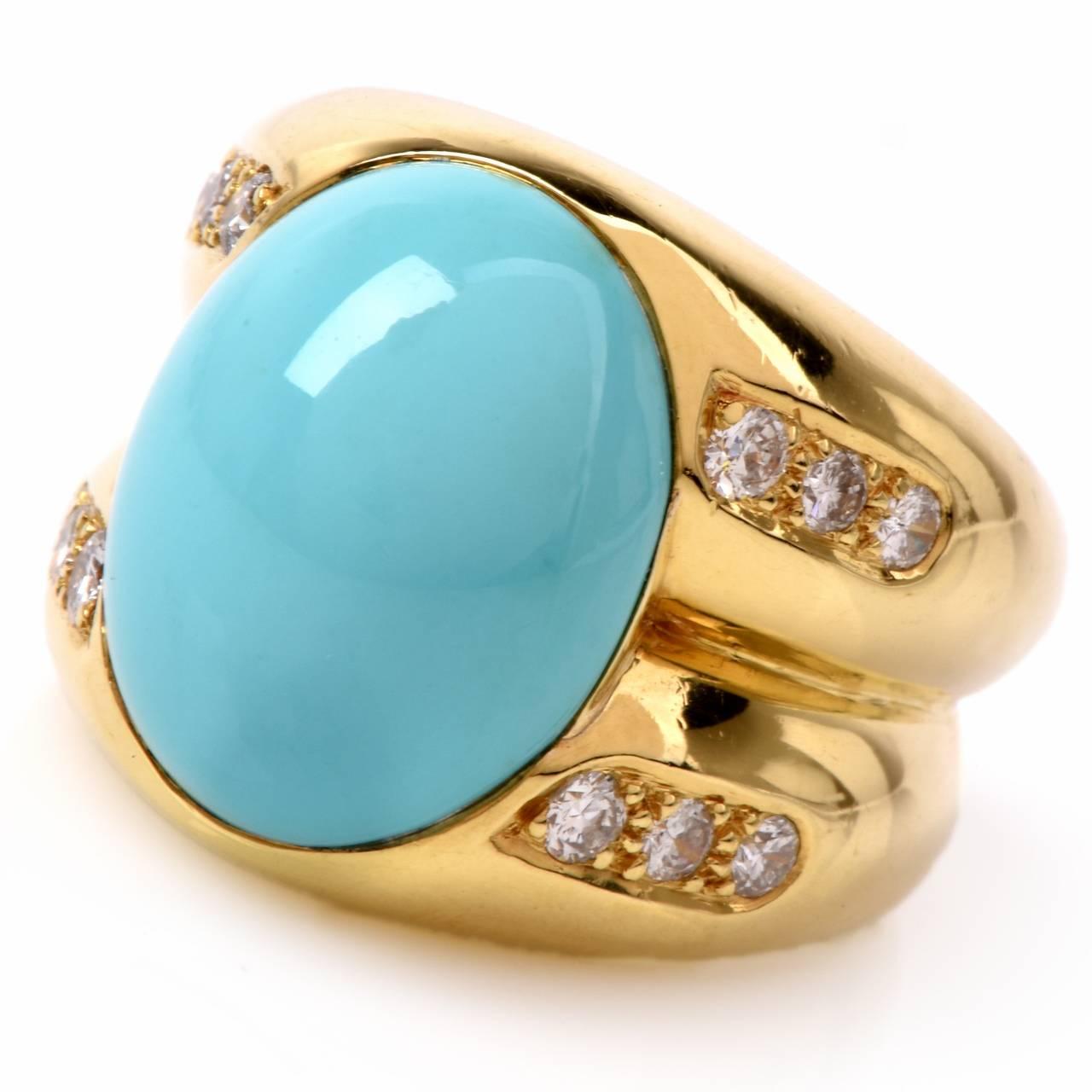 Modern Retro Turquoise Diamond Gold Ring