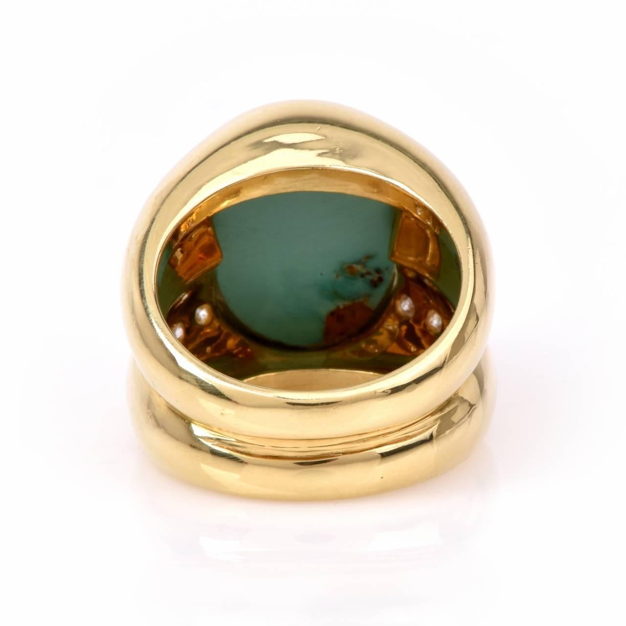Women's Retro Turquoise Diamond Gold Ring
