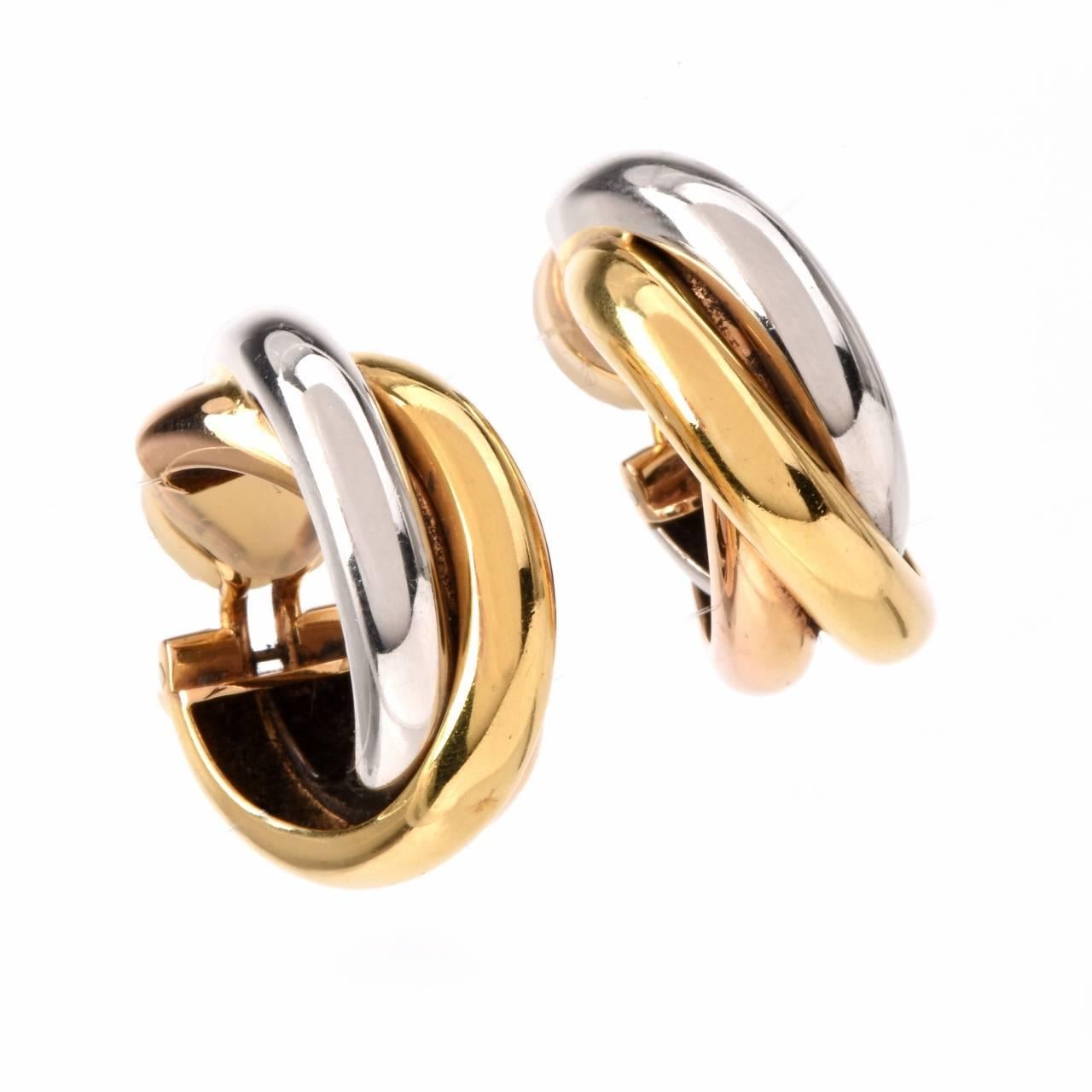 Modern Cartier Trinity de Cartier Tricolor Gold Hoop Earrings