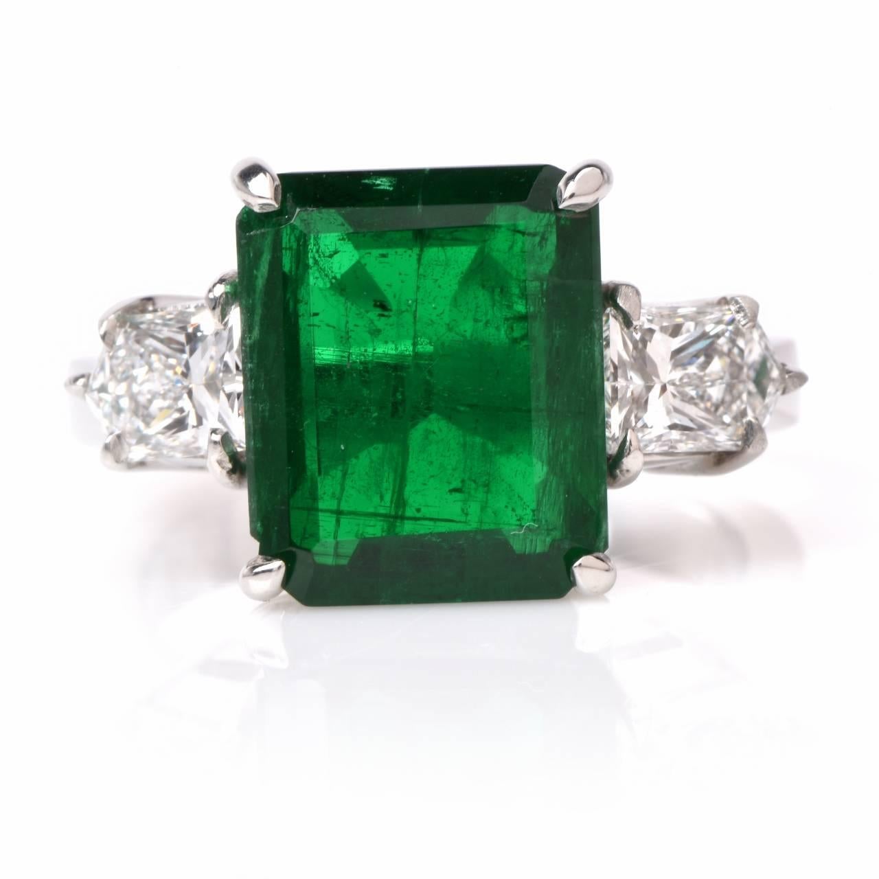 Kolumbianischer Smaragd Diamant Platin Verlobungsring (Moderne)