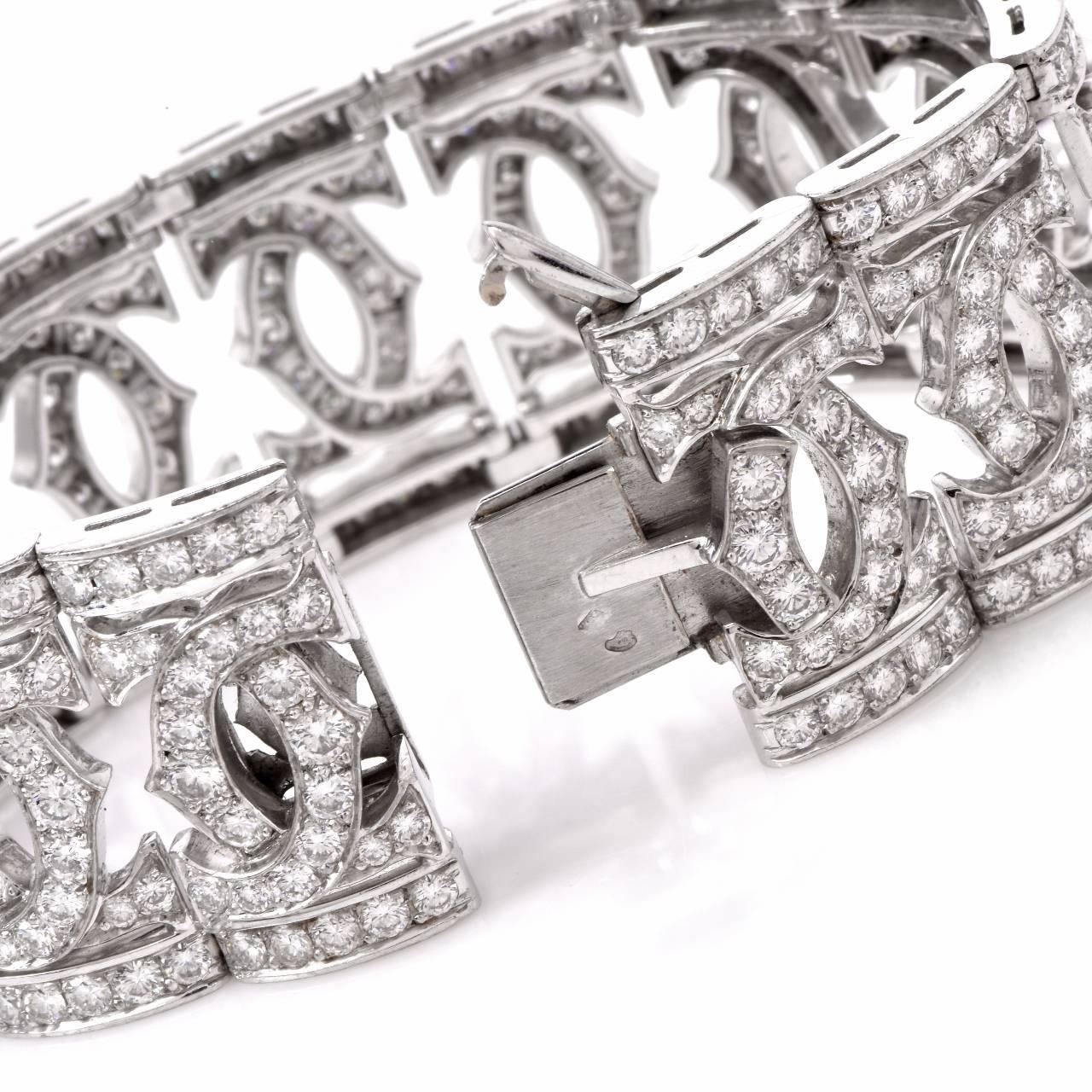 Cartier Doppeltes C Diamant Gold breites Armband im Zustand „Hervorragend“ in Miami, FL