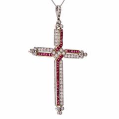 Ruby Diamond Platinum Cross Pendant 4
