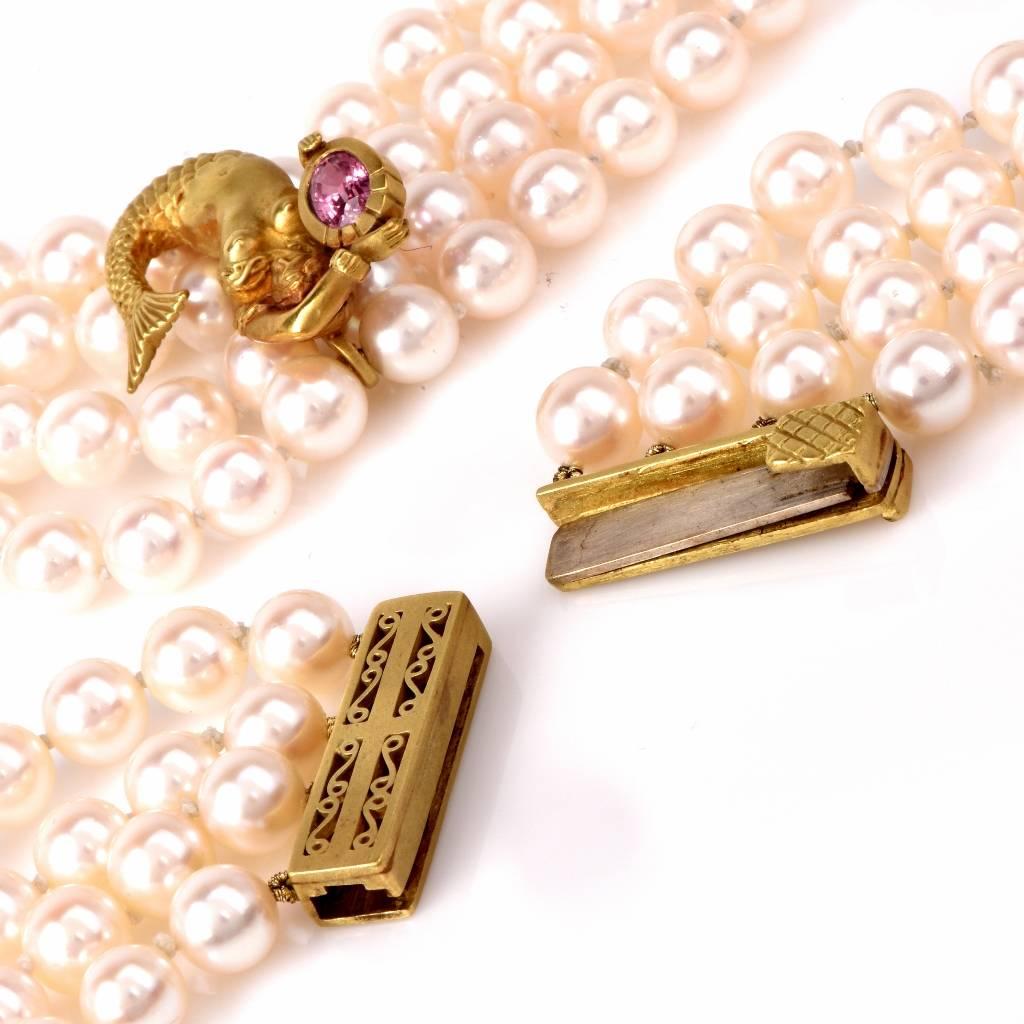 Vintage Perlenkette mit Meerjungfrauenmuster aus Gold von Kieselstein  (Rundschliff) im Angebot
