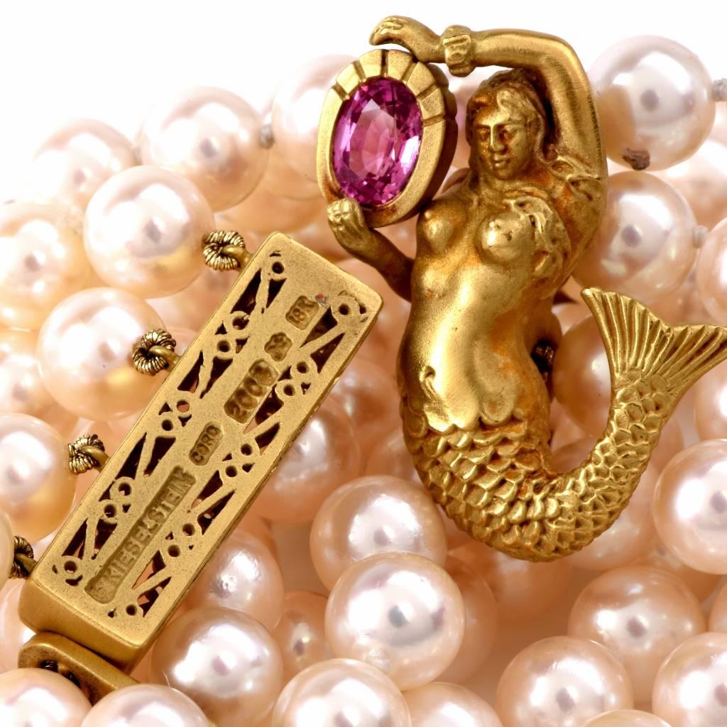 Barry Kieselstein Vintage Mermaid Gold Pearl Necklace  In Excellent Condition For Sale In Miami, FL