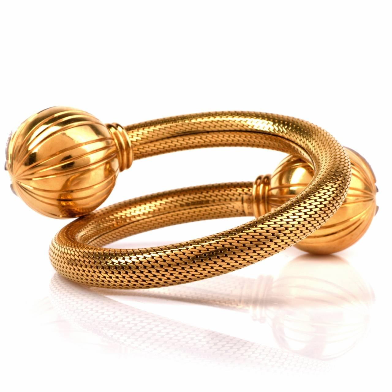 Retro Diamond Gold Snake Cuff Bracelet