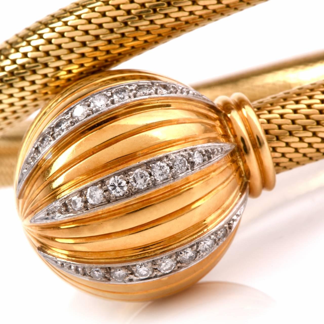 Diamond Gold Snake Cuff Bracelet In Excellent Condition In Miami, FL