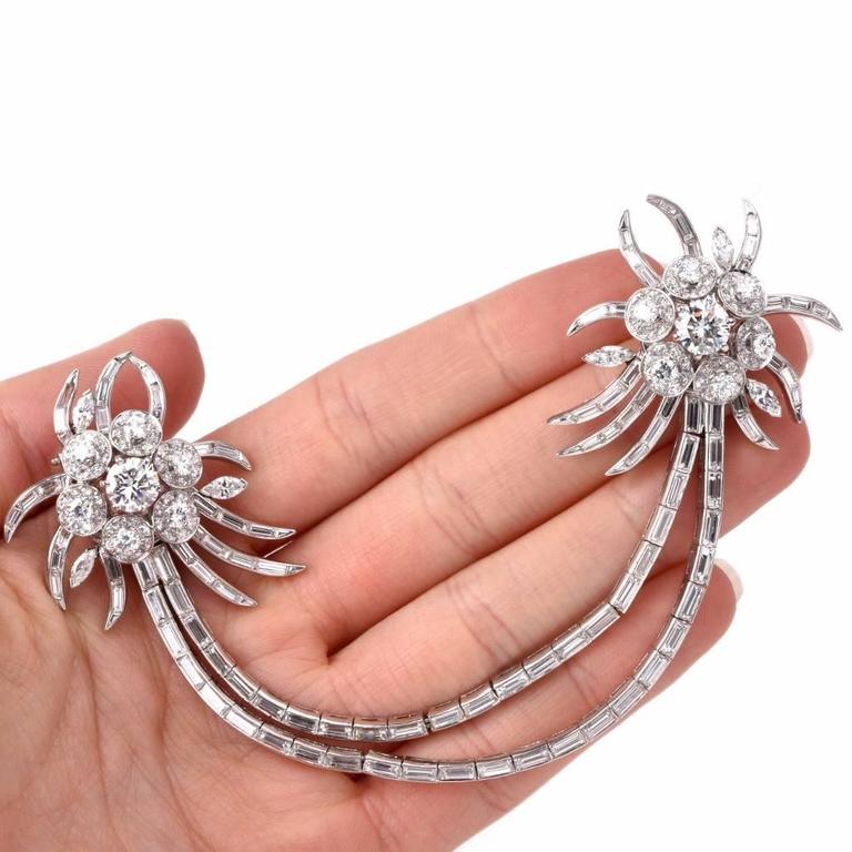 Antique Double Clip Diamond Platinum Lapel Brooches For Sale at 1stdibs