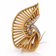 1960s Cartier Diamond Gold Lapel Clip Brooch Pin