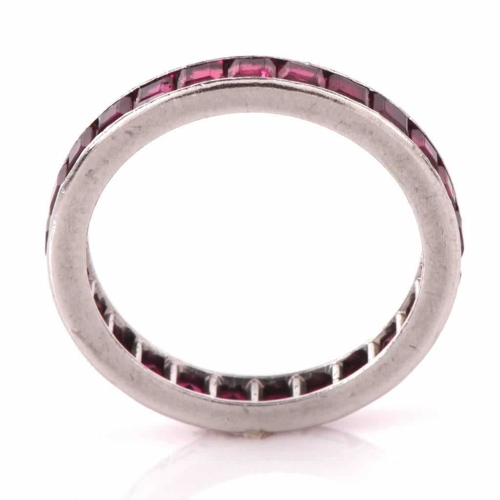 Antique Art Deco Ruby Platinum Eternity Band Ring In Excellent Condition In Miami, FL