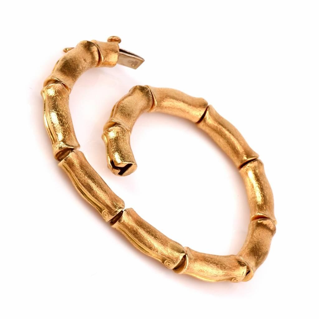 Women's or Men's Gold Bamboo Motif Bracelet