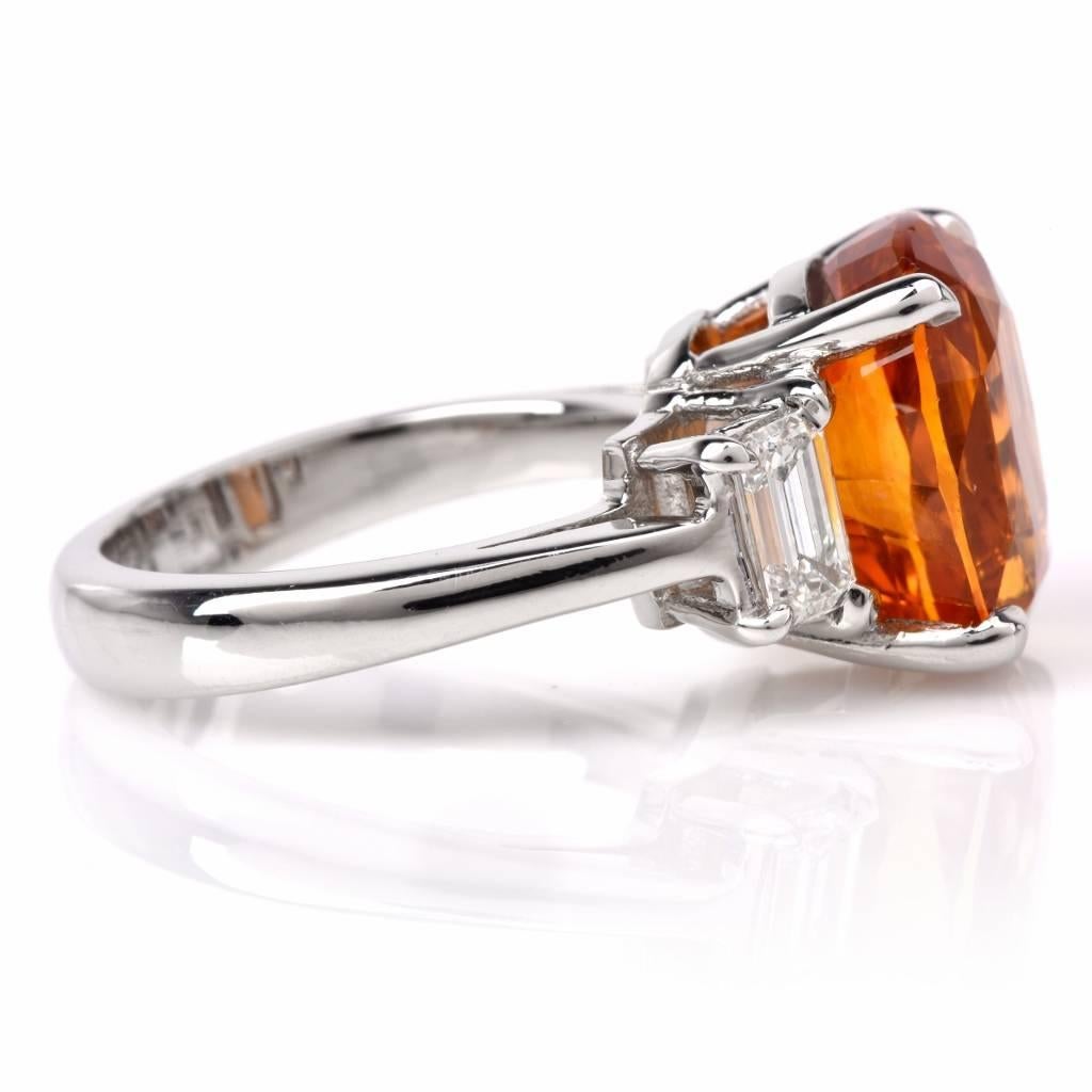 Modern Orange Sapphire Diamond Platinum Ring 