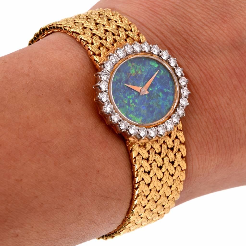 Retro Piaget Yellow Gold Diamond Bezel Opal Dial Wristwatch Ref 9326D2-332951