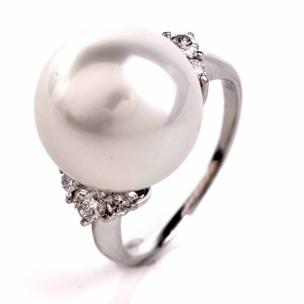  South Sea Pearl Diamond Platinum Ring 3