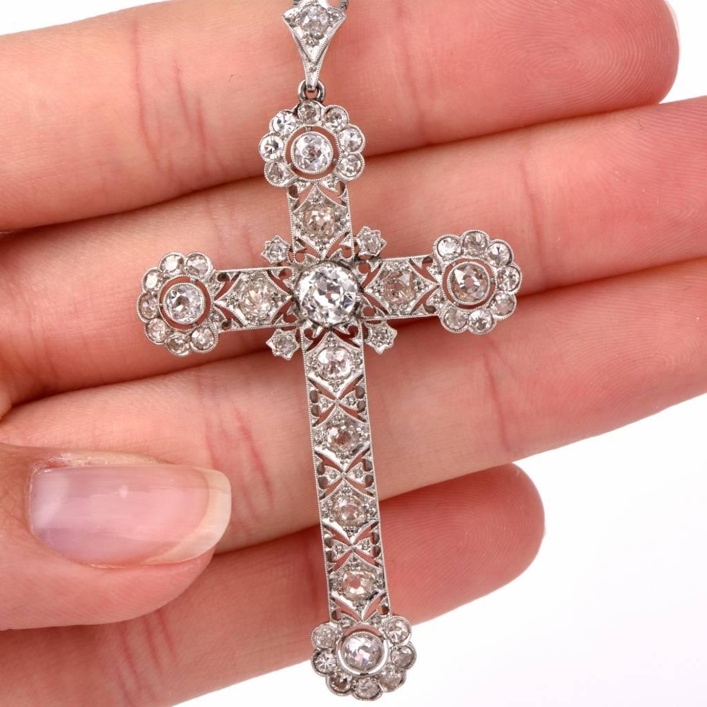 Antique Art Deco Diamond Platinum Cross Pendant 1