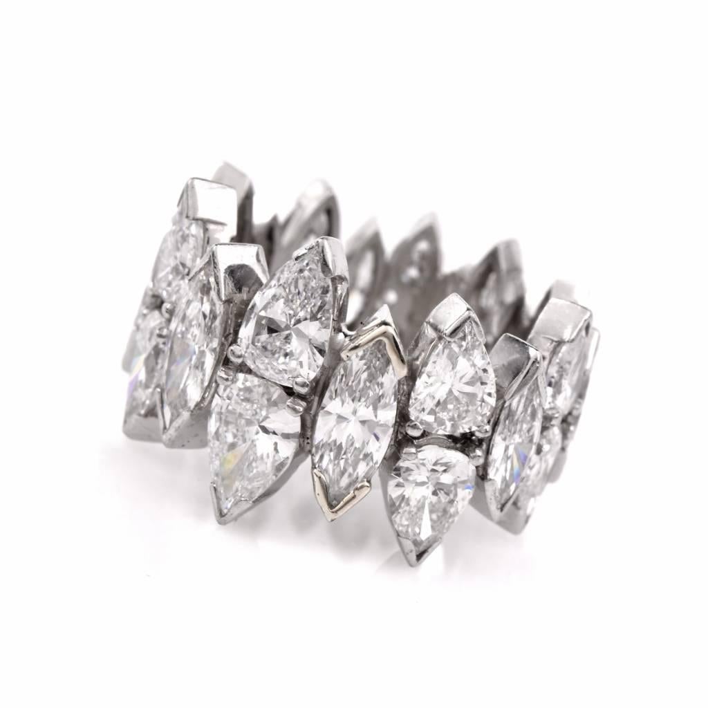 Marquise and Pear Diamond Platinum Eternity Band Ring In Excellent Condition In Miami, FL