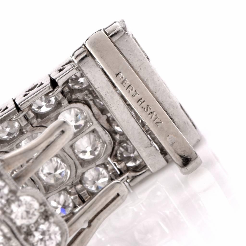 Art Deco Emerald Diamond Platinum Wide Bracelet 2