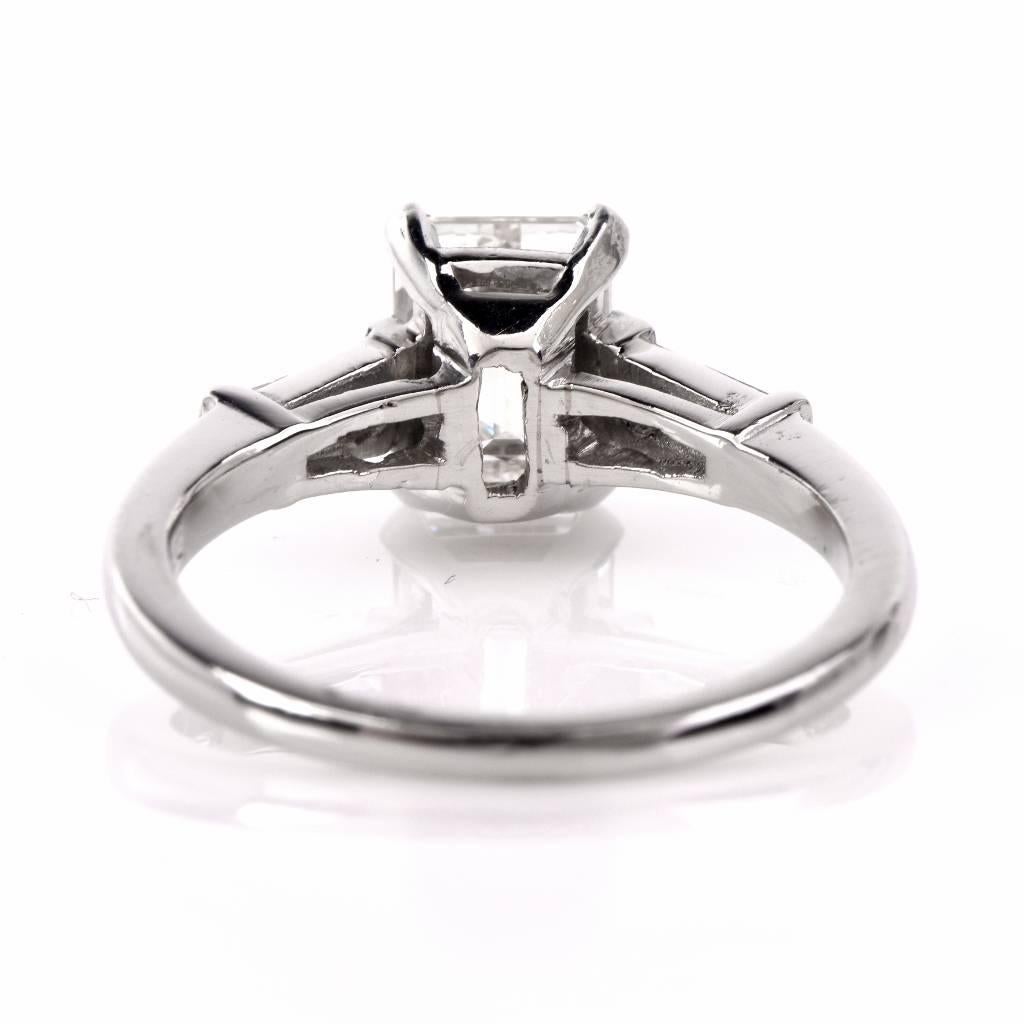 Women's Classic Emerald Cut Diamond Baguette Platinum Engagement Ring