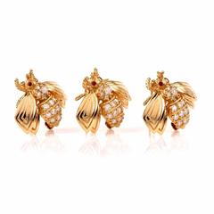 Tiffany & Co. Three Ruby Diamond Gold Bee Pins