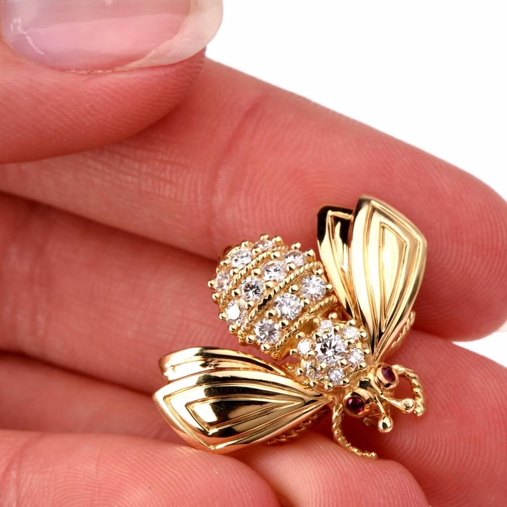 Tiffany & Co. Three Ruby Diamond Gold Bee Pins 1