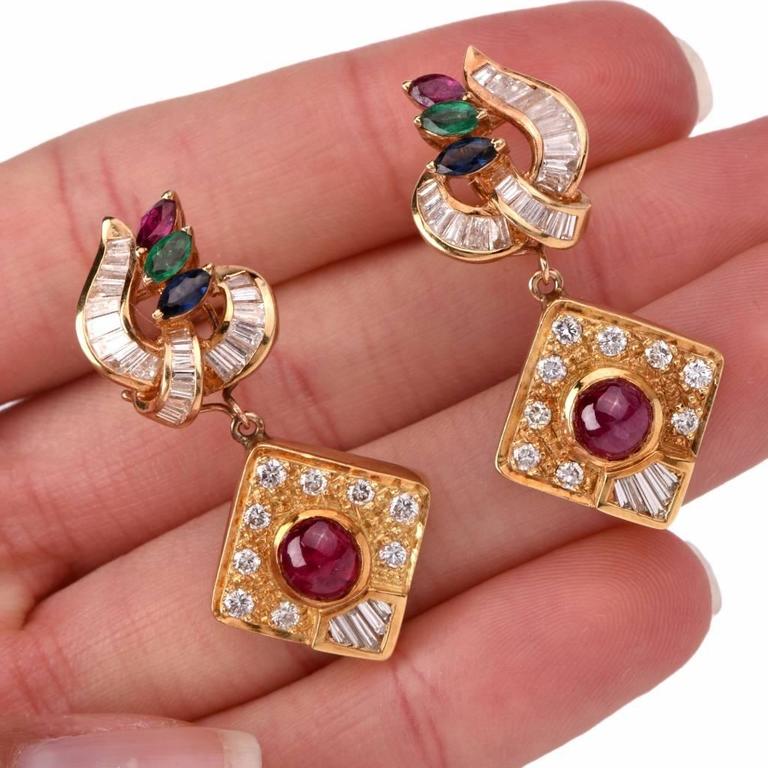 Fun Vintage Gold-Trimmed Multi Gem Earrings