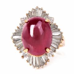 Cabochon Ruby Baguette Diamond Gold Ballerina Ring