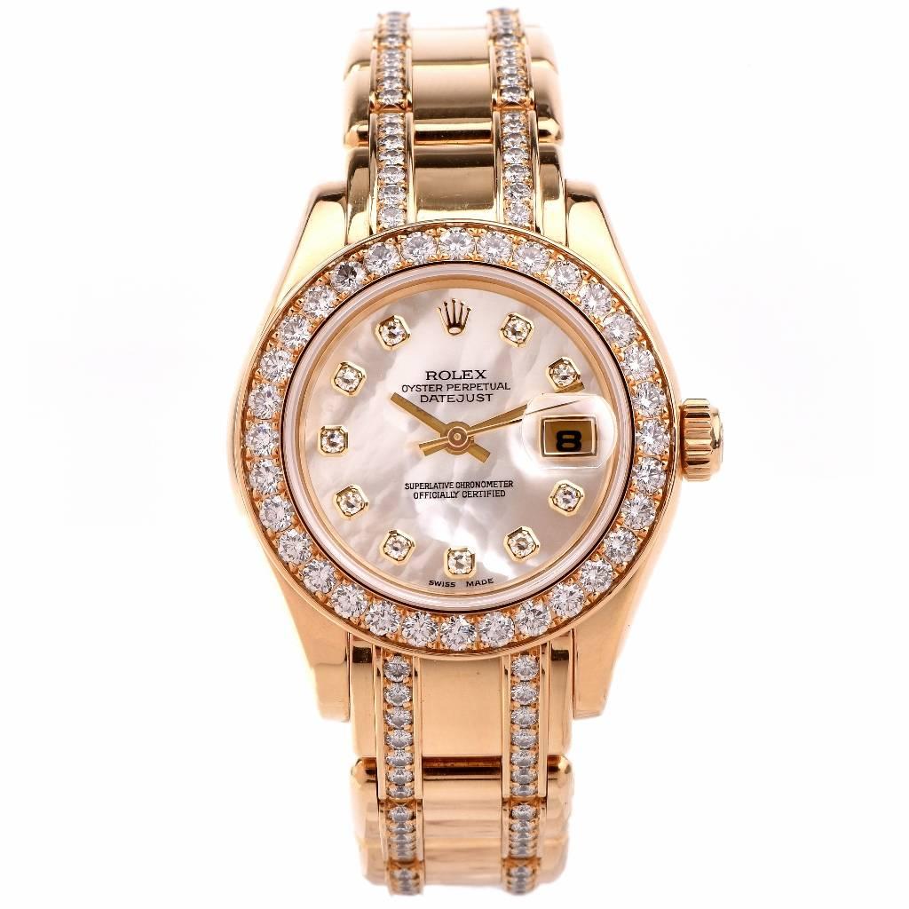 Modern Rolex Lady's Yellow Gold Diamond Datejust Pearlmaster Wristwatch Ref 80298-74948