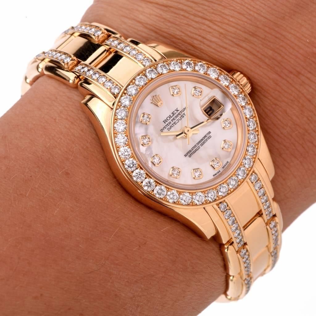 Rolex Lady's Yellow Gold Diamond Datejust Pearlmaster Wristwatch Ref 80298-74948 2