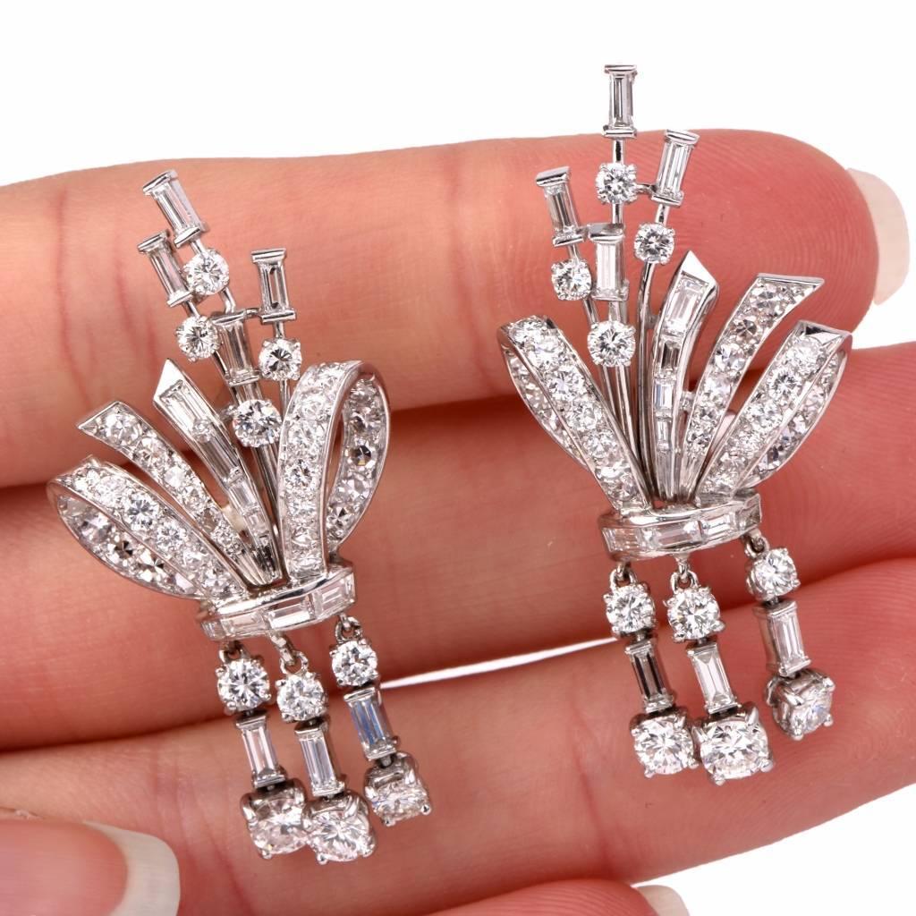 Diamond Platinum Pendant Drop Earrings For Sale at 1stdibs