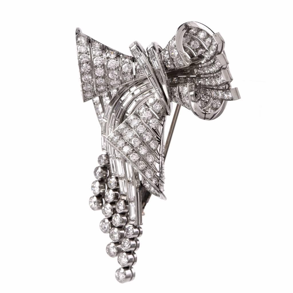 Women's 1950s French Diamond Platinum Drop Brooch Pin