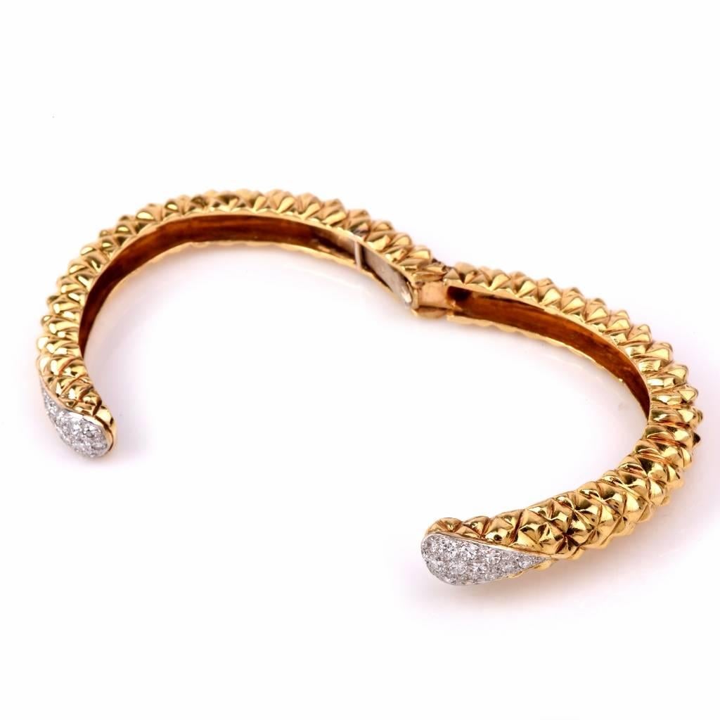 Women's Modern Diamond Gold Cuff Bangle Bracelet