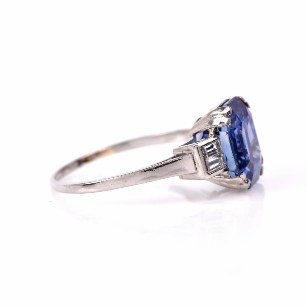Art Deco French Natural Ceylon Sapphire Diamond Platinum Ring 1