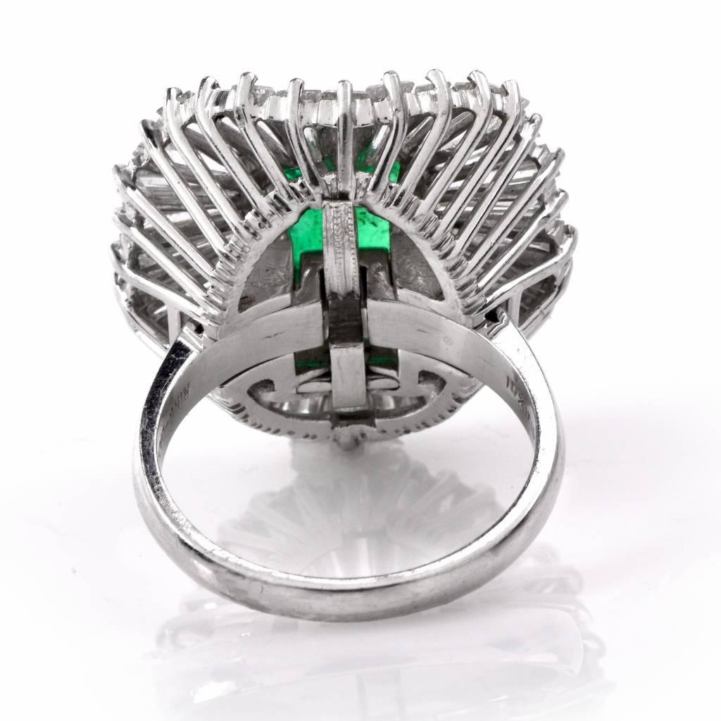 Women's 1960s Colombian Emerald Diamond Platinum Ballerina Ring