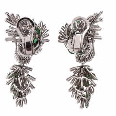 Platinum Emerald Diamond Cluster Pendant Day and Night Earrings