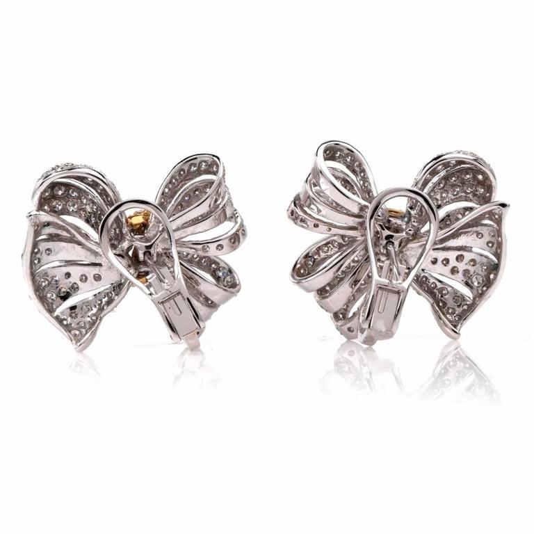 Fancy Diamond Gold Ribbon Bow Earrings at 1stDibs