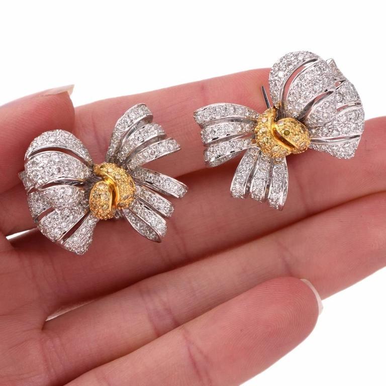 Fancy Diamond Gold Ribbon Bow Earrings at 1stDibs