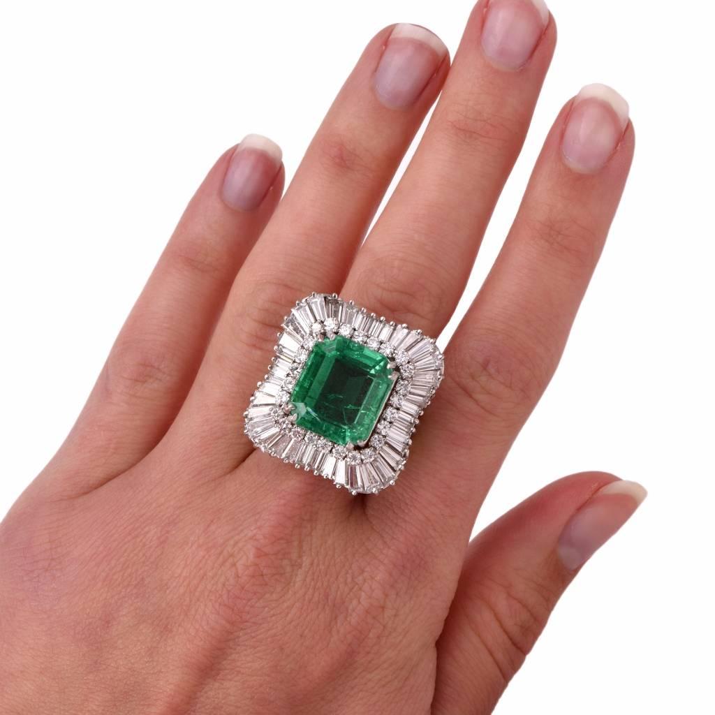 Women's or Men's Emerald Diamond Platinum Ballerina Ring