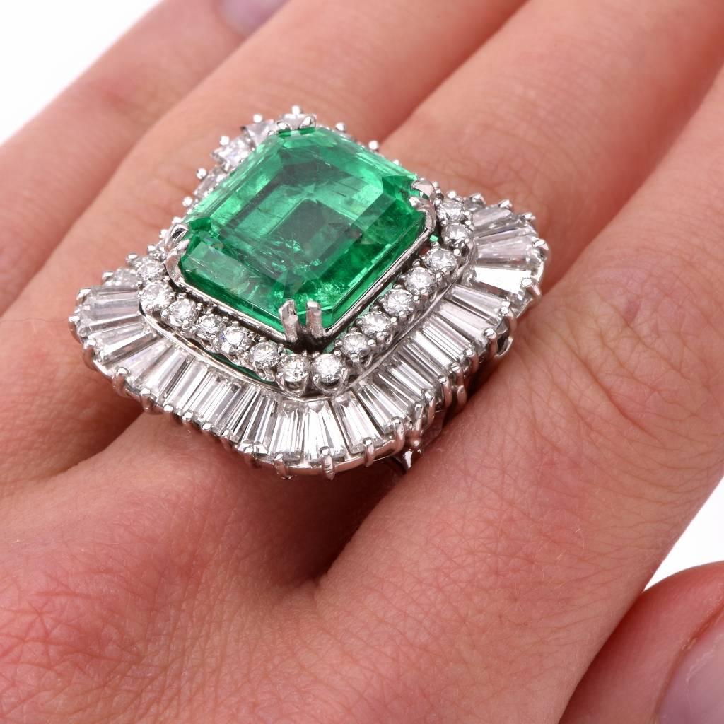 Emerald Diamond Platinum Ballerina Ring 1