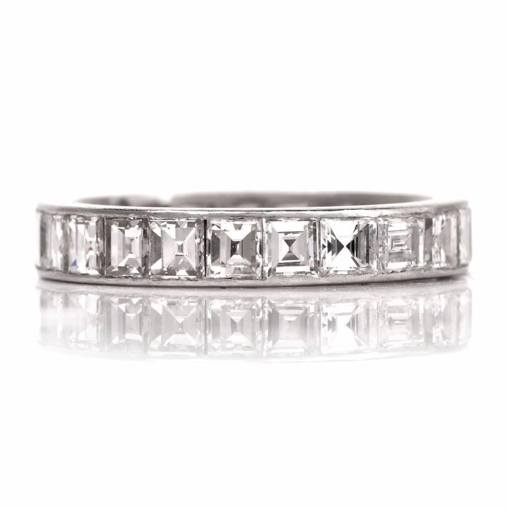 Women's  1930s Square Cut Diamond Platinum Eternity Band Ring 