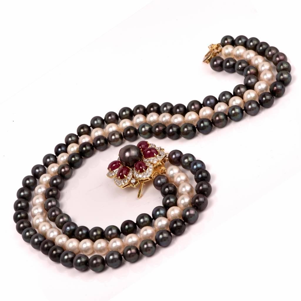 multi strand pearl necklace with brooch