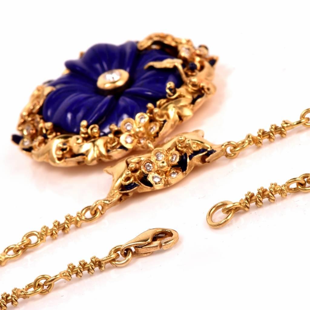 Lapis Lazuli Emerald Diamond Gold Pendant Necklace 1