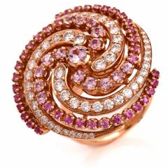 Italian Garavalli Pink Sapphire Diamond Gold Ring