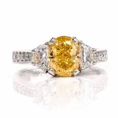Natural Fancy Intense Yellow Diamond Platinum Ring