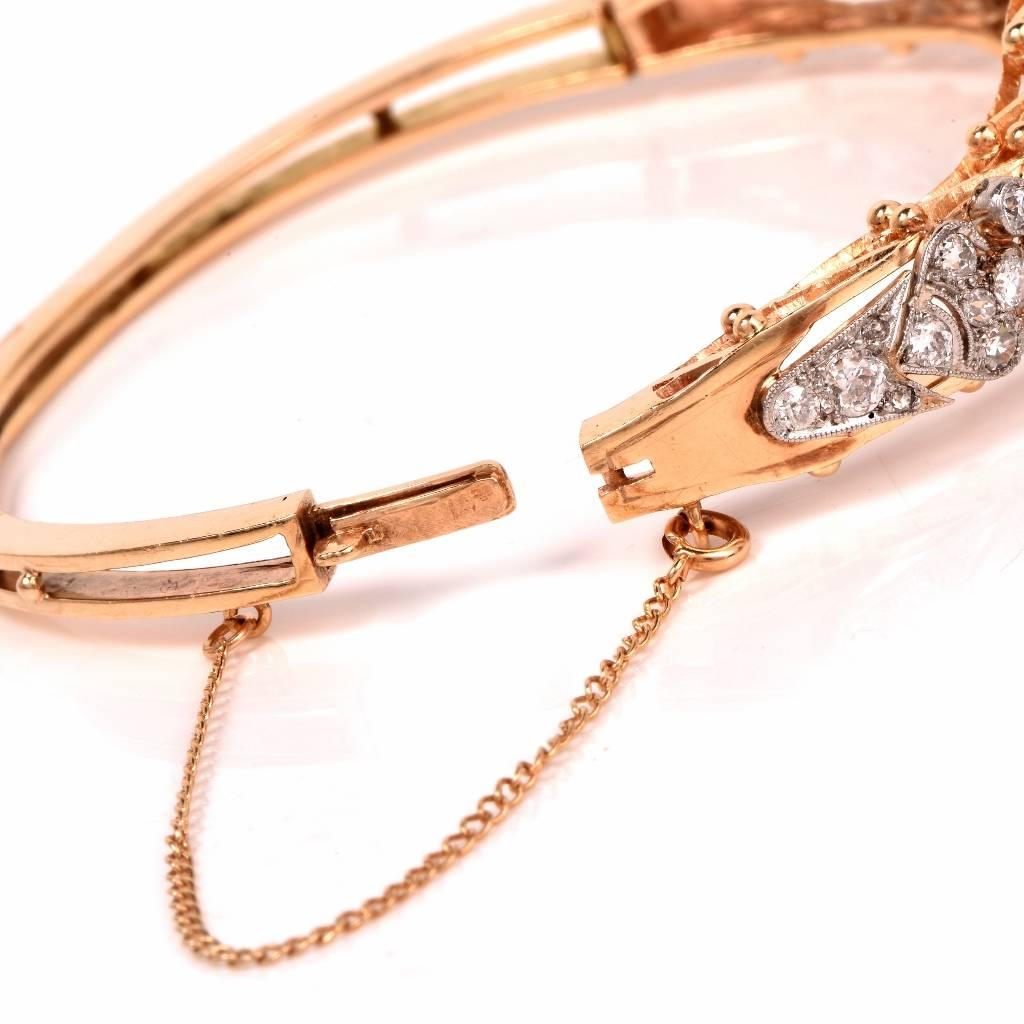 Women's Vintage Diamond Filigree Gold Platinum Bangle Bracelet