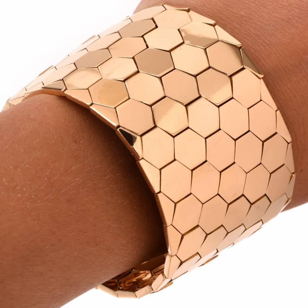 1950's Retro Honeycomb Gold Wide Bracelet 1