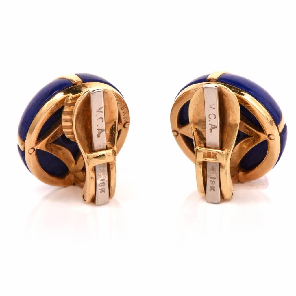 Van Cleef & Arpels Cobalt Enamel Diamond Gold Clipback Earrings 1